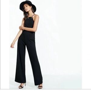 Express Grommet Racerback Wide Leg Jumpsuit Black